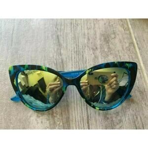 SURGE Sunglasses Beach Summer Oversized Cat Eye Blue Festival Gold Mirrored NEW